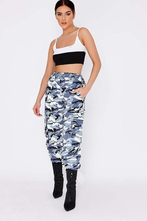 Blue Trousers - Pia Mia Blue Camo Combat Trousers