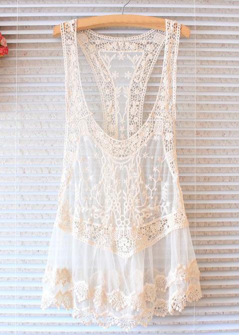 【sale】boho Style I-shaped Lace Tank Top