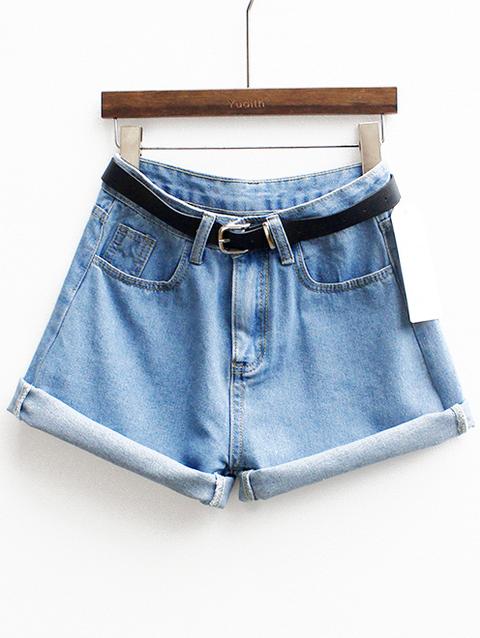 Short Cinturón Denim-azul