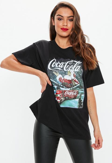 Black Coca Cola Christmas Graphic T Shirt, Black