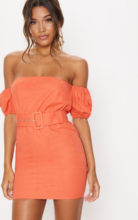 Orange Belt Detail Bardot Shift Dress