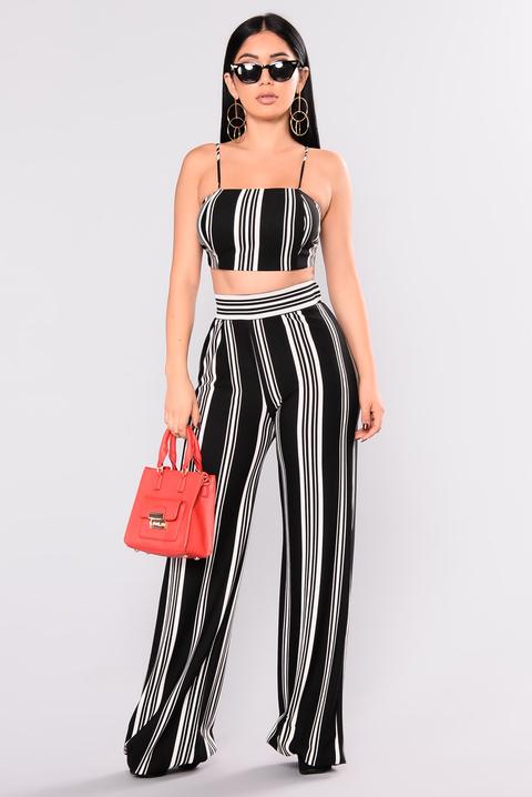 Punch Line Stripe Pant Set - Black/white