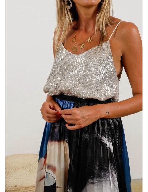 Top Doble Capa Lentejuelas Beige