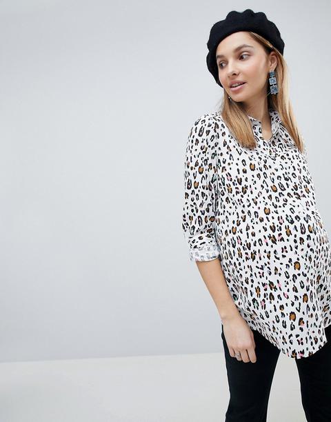 Asos Maternity - Camicia A Maniche Lunghe Con Stampa Animalier Astratta - Multicolore