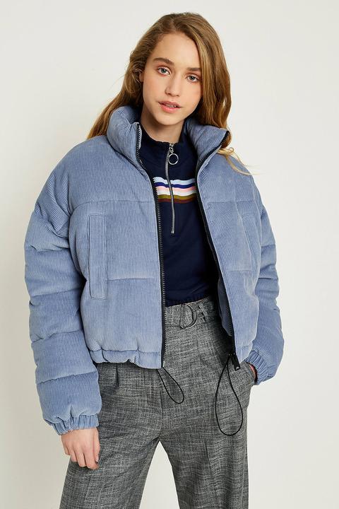 Uo Blue Corduroy Cropped Puffer Jacket - Womens Xs