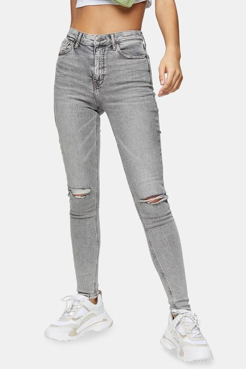 Womens Grey Knee Rip Jamie Skinny Jeans - Grey, Grey