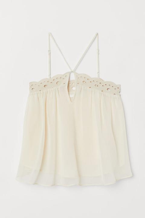 H & M - Top In Chiffon - Beige