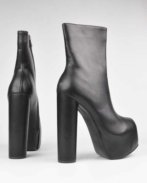 Ariel - Black Pu Block Heel Boots