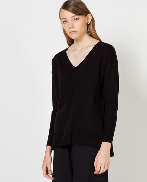 Sfera - Jersey Básico De Mujer Con Cuello Pico Negro