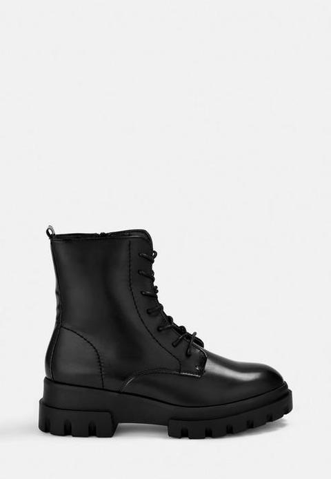 Black Chunky Lace Up Boots, Black