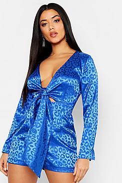 Leopard Satin Knot Front Playsuit