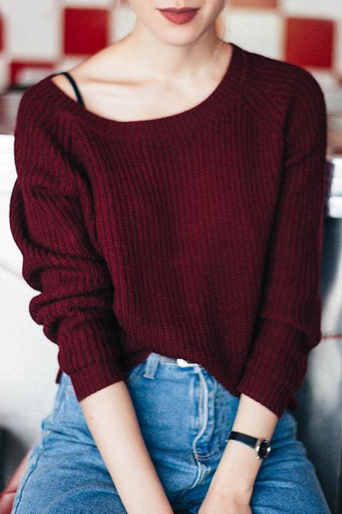 Wine Red Boat Neck Sweater