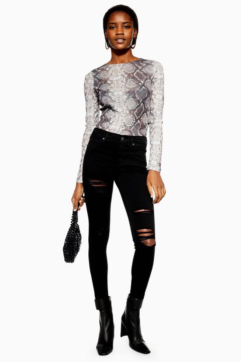 Schwarze Leigh Jeans Im Extremen Destroyed-look Petite-größe