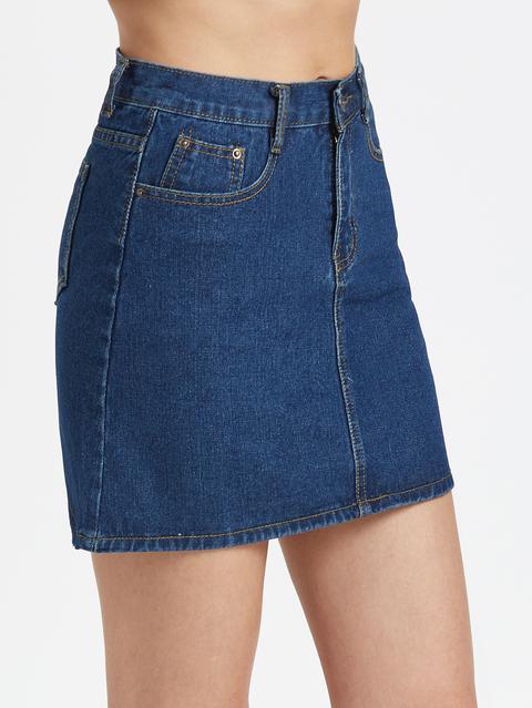 Falda En Denim Línea A - Azul Oscuro