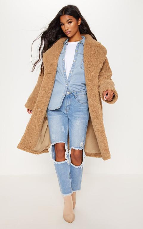 Camel Borg Longline Coat, Camel