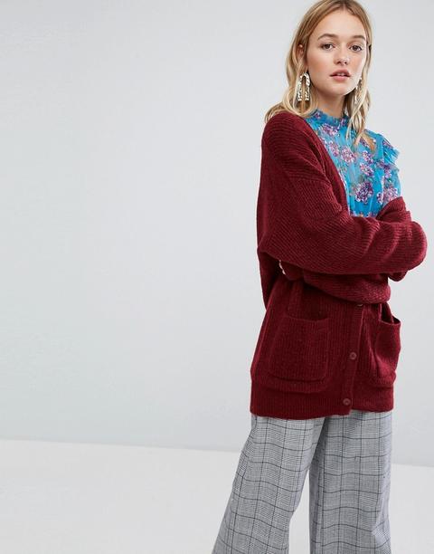 Monki - Cardigan Lungo - Rosso