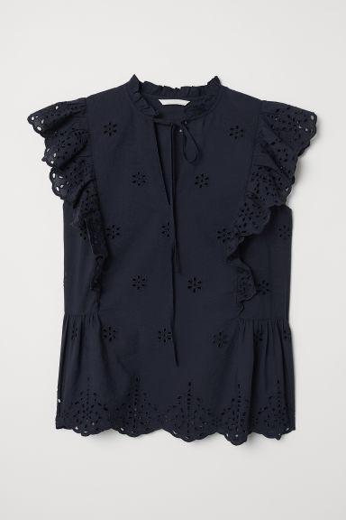 H & M - Camicetta Ricamata Con Volant - Blu