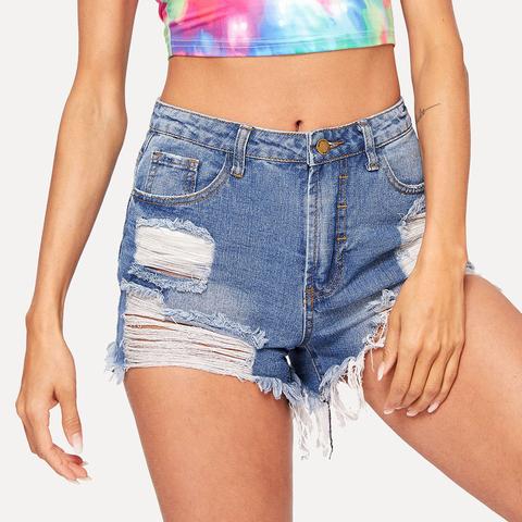 Shorts Strappati Con Orlo Grezzo