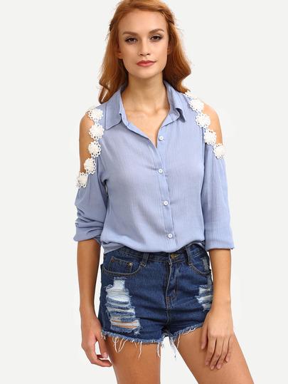 Vestito Spalle Aperte Applique Fiore - Blu