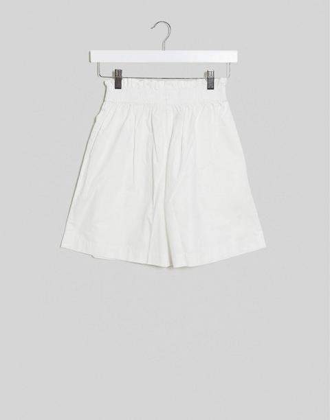 Asos Design Cotton Short With Shirring Co-ord In White