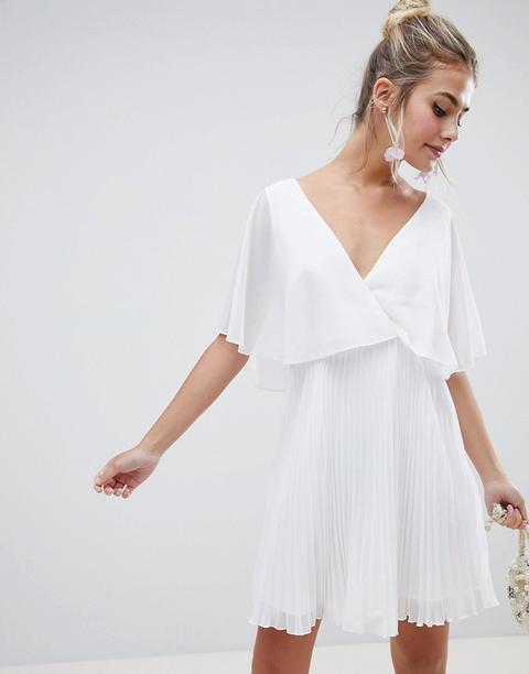 Asos Design - Vestitino Con Gonna Plissettata E Maniche A Volant - Bianco