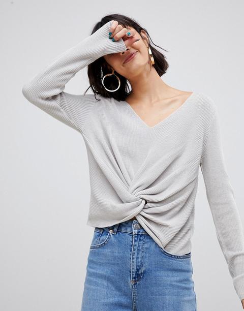 Asos Design - Maglione Con Nodo Sul Davanti - Grigio