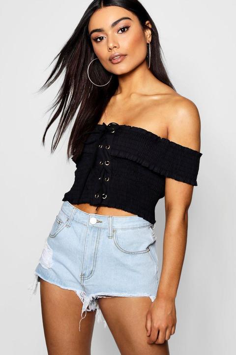 Crop Top Froncé À Lacets