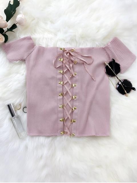 Lace Up Off The Shoulder Cropped Top