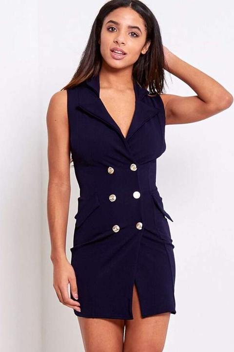 Hazel Gold Button Sleeveless Blazer 