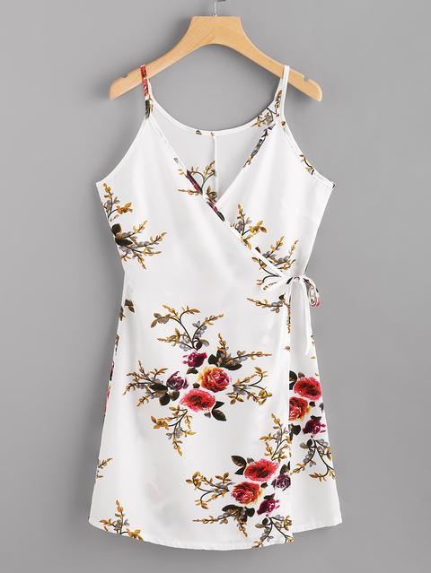 Stampa Floreale A Caso Wrap Dress Annodare Cami
