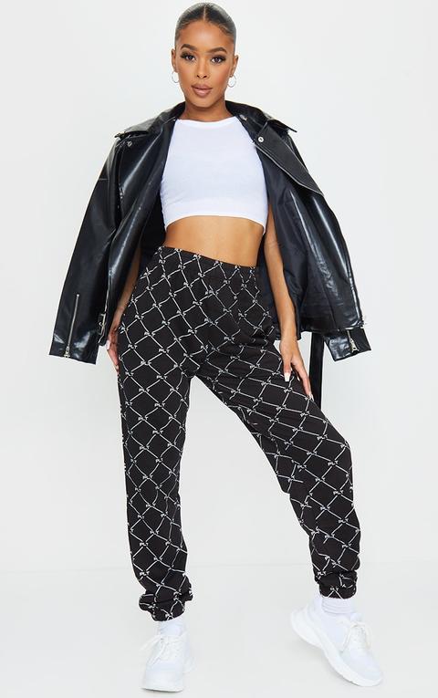 Prettylittlething Black Repeat Print Joggers