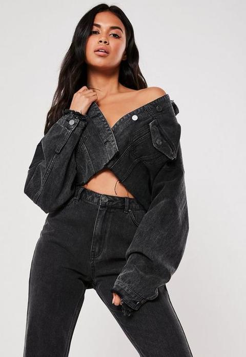 Black Co Ord Raw Hem Denim Jacket, Black