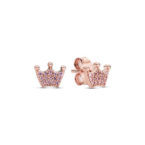 Pandora Pink Crown Stud Earrings - 14k Rose Gold-plated Unique Metal Blend / Crystals