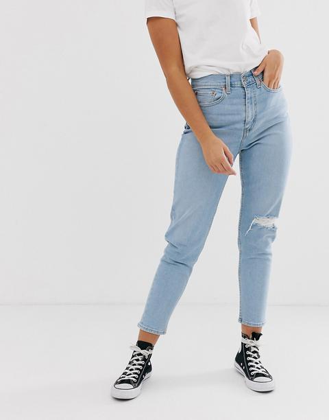 Levi's Mom Jeans With Knee Rip-blue 
