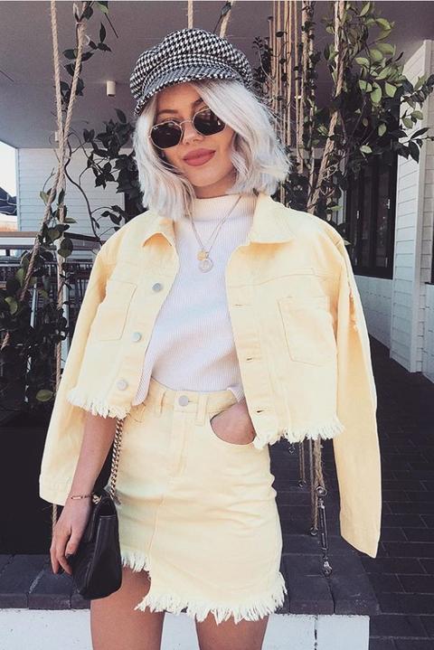 Yellow Jackets - Sarah Ashcroft Lemon Frayed Hem Cropped Denim Jacket