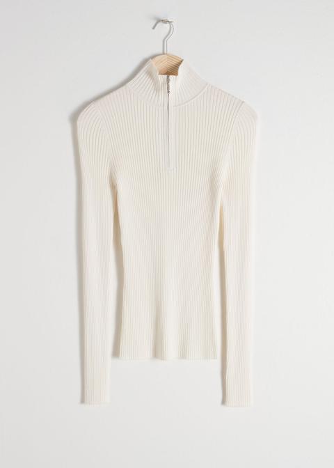 Zippered Rib Knit Turtleneck