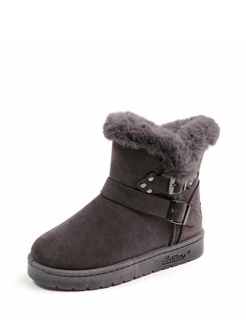 Buckle Detail Faux Fur Lined Snow Boots