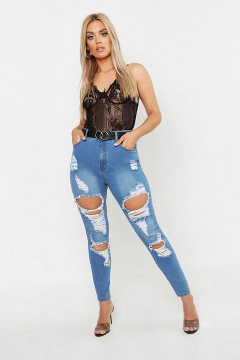 Plus Distressed High Rise Stretch Skinny Jean