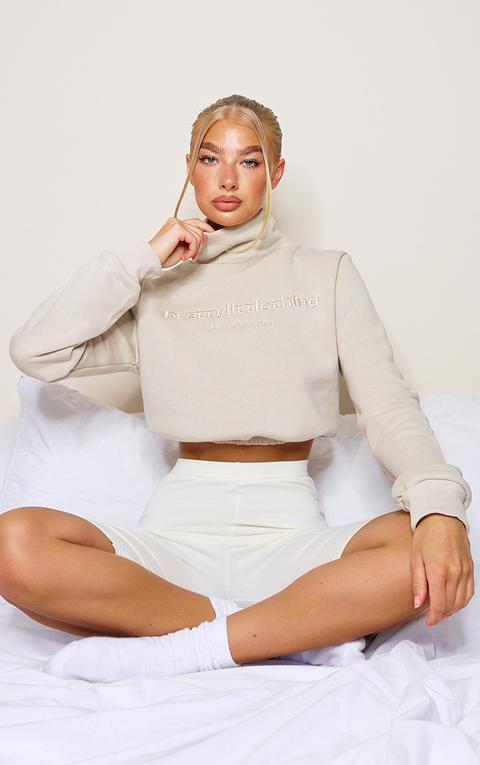 Prettylittlething Sand Embroided High Neck Cropped Sweatshirt