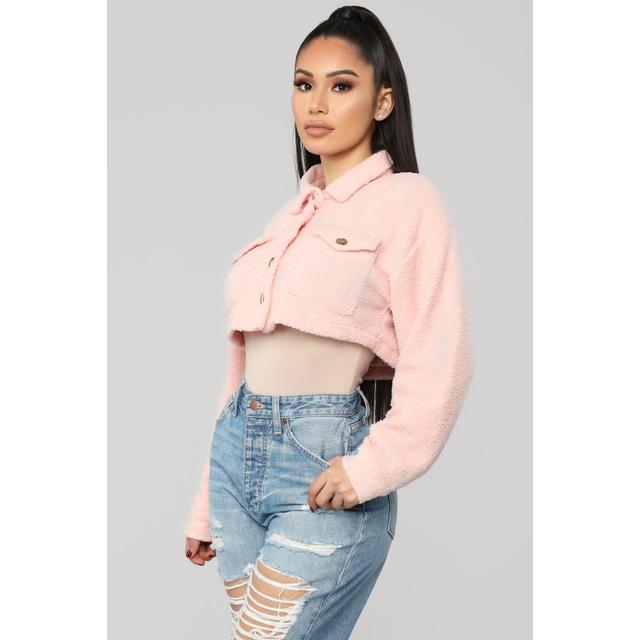 fuzzy love button crop jacket