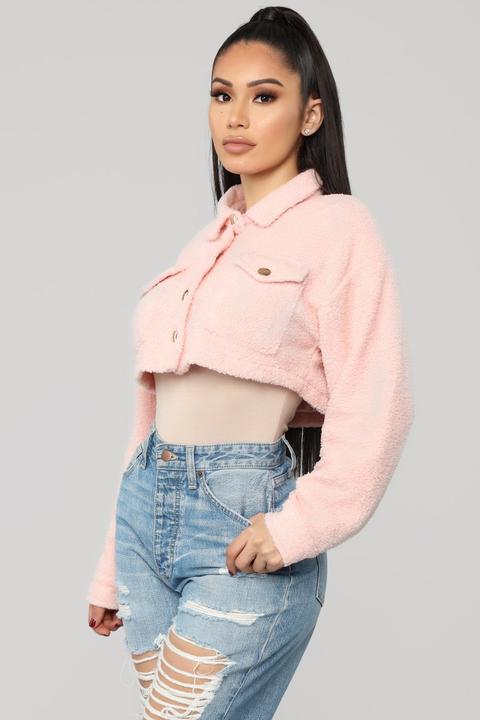 fuzzy love button crop jacket