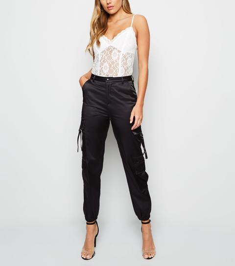 Black Satin Utility Joggers New Look 