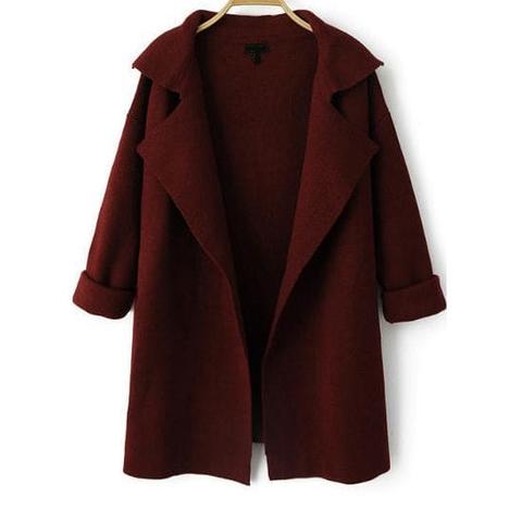 Cappotto Sciolto A Maglia Con Risvolto A Lunghe Maniche - Colore Di Vino Rosso