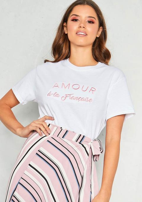 Faith White Pink Amour A-la Francais Slogan T-shirt