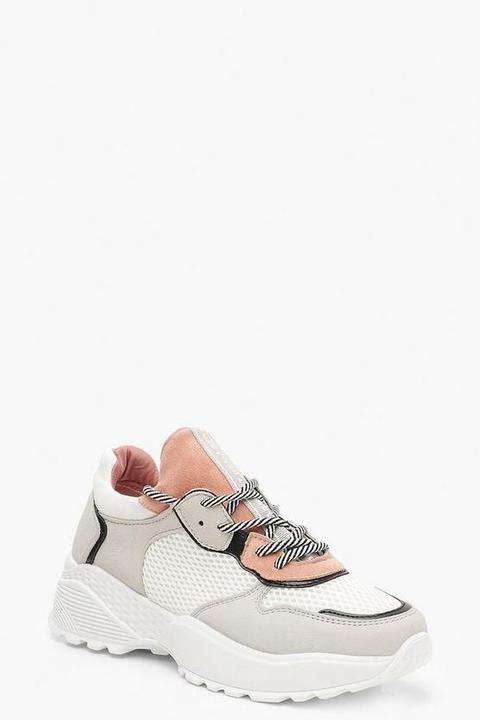 Womens Contrast Colour Chunky Trainers - Pink - 4, Pink