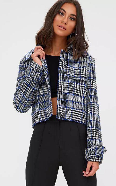 Grey Checked Cropped Jacket, Grey