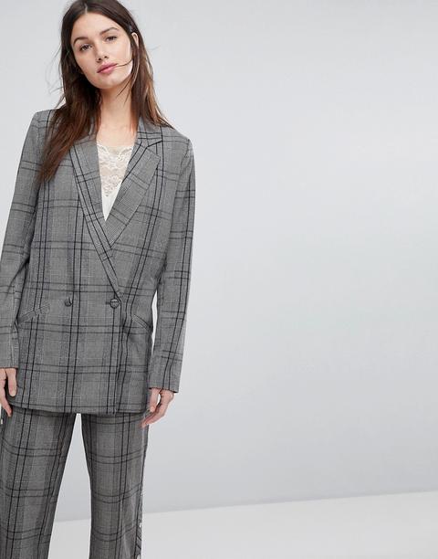 Vila - Blazer A Quadri Lungo - Multicolore