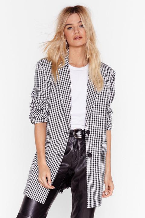 Womens Houndstooth Oversized Tailored Blazer