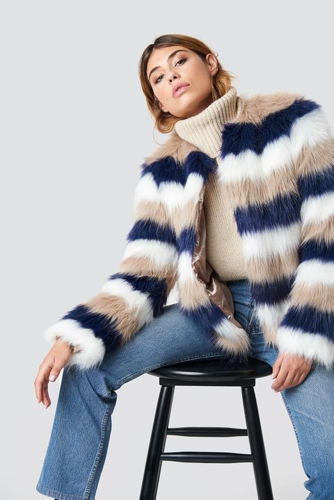 Striped Faux Fur Jacket Mehrfarbig