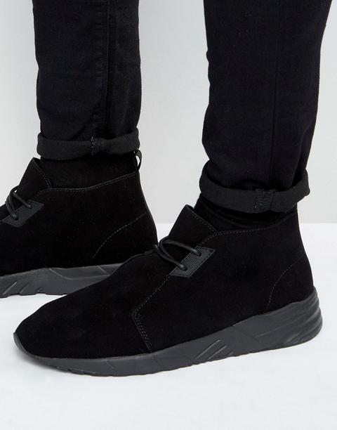 Asos - Scarpe Da Ginnastica Stringate In Pelle Sintetica Scamosciata Nera - Nero